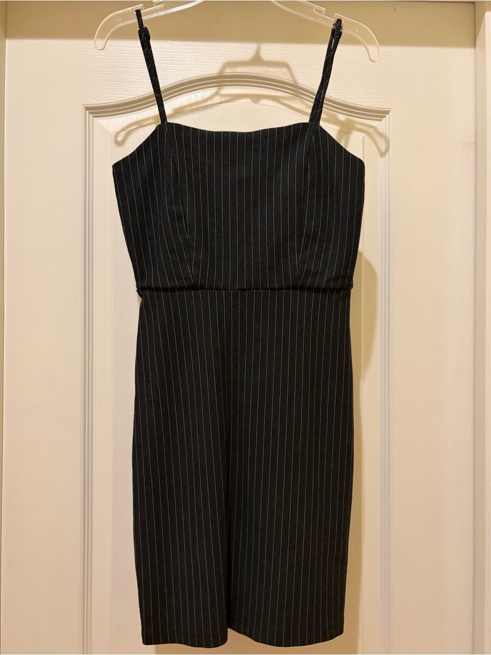 Forever 21 Black Pinstripe Midi Dress with Spaghetti Straps